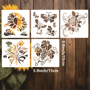 Pochoirs floraux réutilisables pour bricolage décor PET Rose papillon <span class=keywords><strong>feuille</strong></span> <span class=keywords><strong>tournesol</strong></span> modèle pour bois mur meubles tissus <span class=keywords><strong>dessin</strong></span> - Product Image 2
