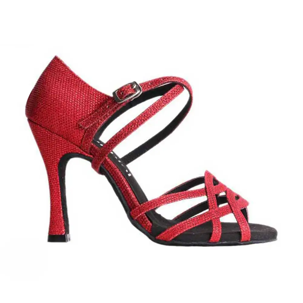 Sepatu Dansa Wanita Hak 4 "Salsa Merek Glitter Merah Mode