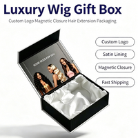 Boîte à perruques haut de gamme en carton recyclable avec fermeture magnétique, doublure en satin de soie et ruban, pour extensions de cheveux et emballage de produits de soin de la peau