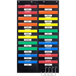 Organizador de pared con 20 bolsillos, organizador de almacenamiento con 4 perchas para carpetas de archivos de oficina y escuela, color negro, Oxford 420D - Product Image 1