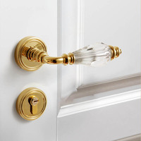 Poignée de porte intérieure en cristal doré français, système de serrure silencieuse pour chambre, levier d'entrée symétrique, ensemble de barres de traction et systèmes d'assemblage