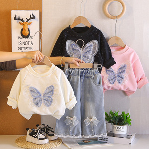 Ensemble sweat-shirt et <span class=keywords><strong>pantalon</strong></span> long pour bébé, style printemps, motif papillon, nouvelle collection 2026, décontracté et élégant pour filles, deux pièces à manches longues - Product Image 1