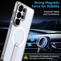 Funda Magnética Antihuellas con Soporte Vertical Oculto, Marco Metálico para Cámara, Resistente a Impactos para Samsung Galaxy S26 Ultra