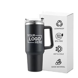 Nuevo Vaso Térmico de Metal con Asa y Tapa, de 40 oz, con Diseño Impreso, de Acero Inoxidable - Product Image 1
