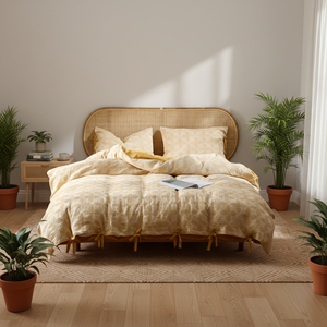 Set Copripiumino in Stile Giapponese a Due Strati, Jacquard Tinto in Filo con Motivo Floreale, 100% Cotone, Stile Pastorale Vintage Francese - Product Image 3