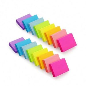 16pcs 38*50mm Assorted Rainbow Fluorescent Color Square Self-Adhesive Sticky Notes Set <b>Memo</b> <b>Pads</b> Office School Daily - Product Image 1
