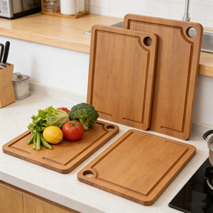 Juego de 3 tablas de cortar de bambú carbonizado personalizadas, ecológicas, con ranura profunda para jugos. - Product Image 4