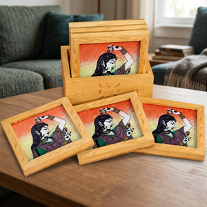 Handcrafted Classic White Wooden 6-Piece Tea <b>Coaster</b> <b>Set</b> with Eco-Friendly Design for Home & Office Decor - Product Image 3