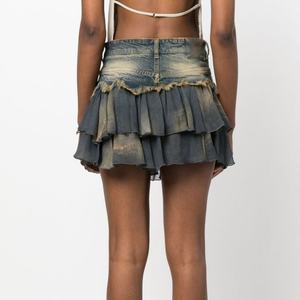 กระโปรงมินิสั้นแฟชั่นคุณภาพสูงมาใหม่สำหรับผู้หญิง สไตล์เซ็กซี่แนวสตรีท กระโปรงยีนส์จีบพลีทลำลองสไตล์ Y2K - Product Image 3