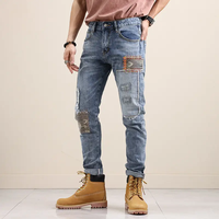 Pantalon en jean moulant élastique pour homme, pantalon bleu déchiré à la mode, grande taille, offre spéciale