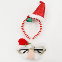 Pafu topi Natal bando 2 buah, topi Glitter putih mewah & kacamata Santa lucu untuk anak-anak dewasa, aksesori kostum pesta