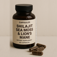 Capsules de Shilajit, de Lion's Mane et d'algues marines 6000mg, complément alimentaire pour l'immunité et l'énergie, SHILAJIT, ALGUE MARINE ET CHEVEUX DE LION, capsules