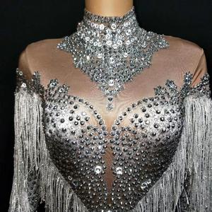 Summer Club Wear 2022 Fashion Luxury Long Sleeve Summer Playsuit Glitter Crystal Fringe Bodysuit Women for Celebrity Party - Product Image 4