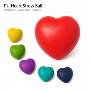 Vente en gros de balles anti-stress en forme de cœur avec logo personnalisé, jouet à presser en mousse PU, plusieurs couleurs et tailles, cadeau promotionnel personnalisé - Product Image 1