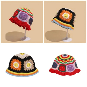 Chapeau Bob en Tricot Crocheté SOLPOP pour <span class=keywords><strong>Femme</strong></span>, Motif Tournesol Coloré, Visage Souriant Mignon, Chapeau <span class=keywords><strong>de</strong></span> Pêcheur Fait Main - Product Image 2