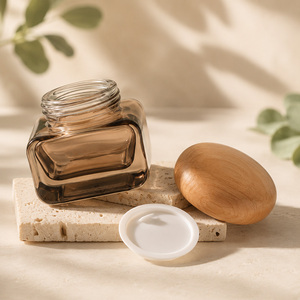 Ensemble de flacons et pots cosmétiques en verre ambré personnalisés de qualité supérieure, avec bouchons en bois, emballage de luxe pour lotion et sérum de soin de la peau, pour les marques de beauté et de <span class=keywords><strong>spa</strong></span>, OEM ODM - Product Image 4