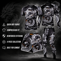 Ensemble 4 pièces White Dragon : Short de Muay Thai, Rashguard, Pantalon de Compression – Logo Personnalisé, OEM, ODM, Faible MOQ, Vente Directe Usine