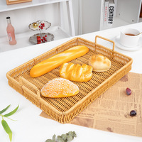 Panier de rangement rectangulaire moderne en rotin tressé, écologique, étanche, avec poignée intégrée, pour aliments et desserts domestiques