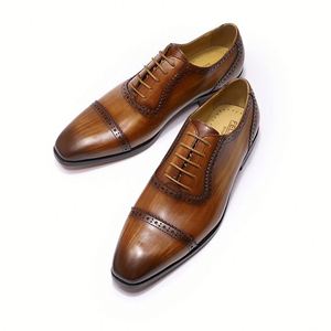 Zapatos Oxford Formales de Negocios para Hombre, de Piel Genuina de Alta Gama, con Punta Redonda, Estilo Británico, con Punta de Acero, para Otoño, Estilo Retro - Product Image 5