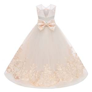 Vestido de Noche para Niñas al por Mayor, Vestido de Fiesta de Boda, Vestidos Largos Color Champán, Vestido de Princesa de Tul para Bebés - Product Image 4