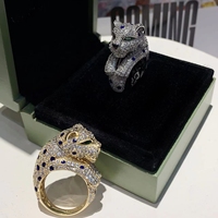 Bague en argent S925 plaqué or avec tête de léopard et zircon, tendance, pour fiançailles, fête, mariage, yeux verts, audacieuse, élégante, bijoux de luxe