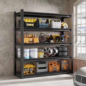 מדף מתכת כבד 5 שכבות מתקפל שחור מתכוונן למחסן, מטבח ומרפסת - Product Image 3