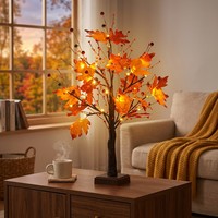 Arbre d'érable d'automne en plastique lumineux à LED Yuntu avec baies rouges, alimentation double (pile et secteur), décoration de table, IP44 résistant aux éclaboussures, lumière chaude