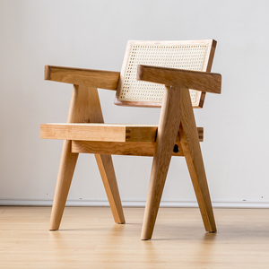Assommé Iconique <span class=keywords><strong>Jeanneret</strong></span> Chandigarh Cane Siège arrière Chaise de bureau en bois massif Chaise de salle à manger - Product Image 1