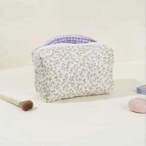 Women's Floral Zipper Makeup Bag Cotton Travel Cosmetic for <strong>Toiletry</strong> Portable <strong>Storage</strong> Quilted Floral Design Fashionable Quilted - Product Image 5