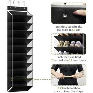 10 Tiers Mesh <b>Over</b> <b>Door</b> Shoe Organizer Storage, Hanging Shoe Holder for <b>Door</b> with Large Deep Pockets - Product Image 6