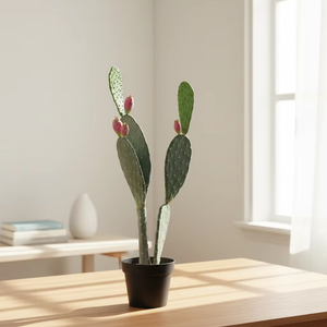 Cactus artificiel de style <span class=keywords><strong>Opuntia</strong></span> avec des boutons roses à double tonalité dans un <span class=keywords><strong>pot</strong></span> noir, fausse plante du désert haute pour la maison et le bureau - Product Image 5