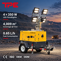 Tour d'éclairage diesel montée sur remorque 4*350W LED, 224000lm, grand réservoir de carburant, pour l'entretien routier