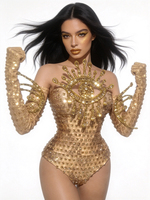 Combinaison une pièce sexy ornée de strass en cristal pour femme, idéale pour spectacle de showgirl, costume de danseuse Gogo, justaucorps pour soirée en club