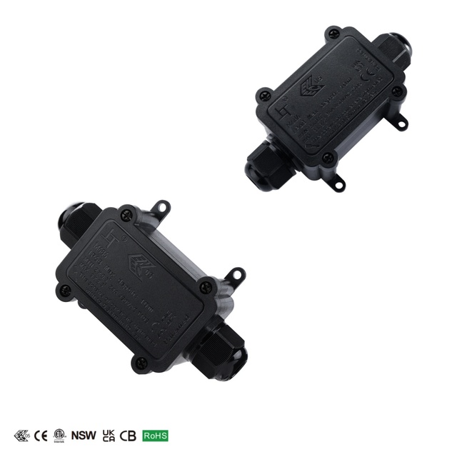 Tough IP68 Waterproof PC 2-Way Junction Boxes 1-in-1 LED Connector Enclosure Waterproof Plastic Electrical Case for Cable