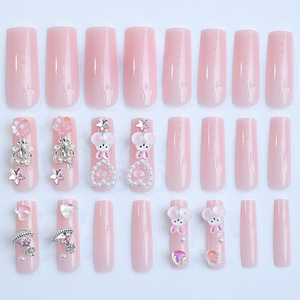 Venta al por mayor de fábrica: 24 <span class=keywords><strong>uñas</strong></span> <span class=keywords><strong>postizas</strong></span> de ABS estilo ataúd largo francés, coloridas con diseño 3D de conejo, <span class=keywords><strong>uñas</strong></span> artificiales. - Product Image 3