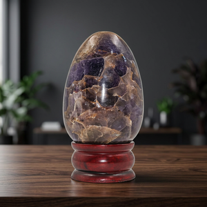 Huevo de Amatista Natural Pulido al por Mayor con Base de Madera Roja, Adorno Feng Shui para el Hogar, Regalo Coleccionable - Product Image 3