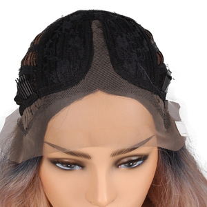 Ombre di colore ricci sciolti parrucca anteriore del merletto sintetica, importato <span class=keywords><strong>in</strong></span> <span class=keywords><strong>fibra</strong></span> sintetica parrucca biondo scuro radici - Product Image 6