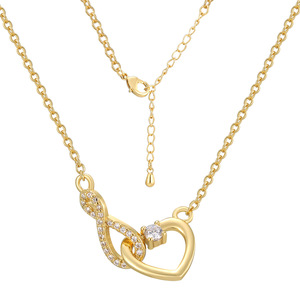 Collier vintage en cuivre avec pendentif cœur infini et pompon papillon, bijoux de mode pour femmes, chaîne dorée - Product Image 1