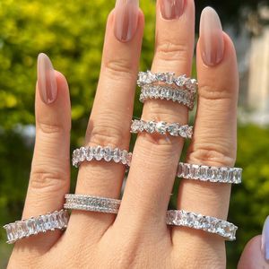 S925 Plata de ley Micro-Incrustaciones Fila de diamantes completa Círculo Anillo apilado <span class=keywords><strong>Diamante</strong></span> de laboratorio Estilo de moda con chapado en rodio - Product Image 3