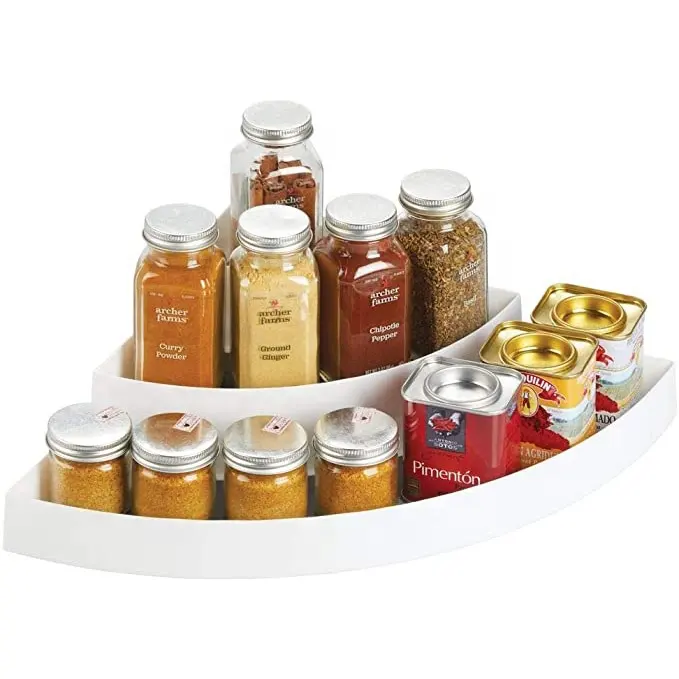 3 Tier Plastic Spice Herb Bottles jars Food Kitchen Cabinet Pantry Corner Shelf storage Organizer Compact Caddy Rack