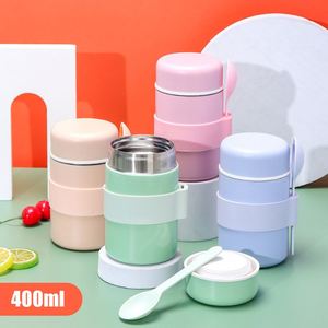 400Ml Vacuum Food Flask <b>Double</b> <b>Wall</b> 304 Steel Soup Container Insulated Food Jar Take Away Food <b>Box</b> With Spoon - Product Image 3