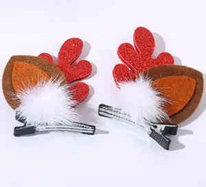 Horquilla de Navidad adorable y bonita, decoración de bola de pompón de piel, oreja de ciervo, horquilla de asta de Navidad para niñas