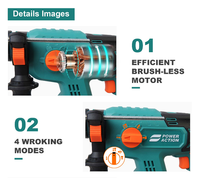 Marteau perforateur sans fil Power Action BRH2042C 20V, moteur sans balais, énergie d'impact 3J, 2 batteries 4.0Ah, pour béton