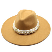 Vente en gros Perles Décoration Plat Large Bord Fedora Chapeau Femmes Mode Dames Fedora Chapeaux pour Femmes