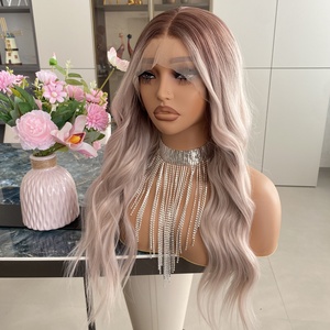 Pelucas sin pegamento de alta calidad, muy vendidas, pelucas sintéticas con encaje 13x4, color rosa ceniza mezclado, peluca de cabello sintético para mujer - Product Image 5