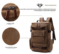 Sac à dos de voyage vintage euro-américain en toile avec fermeture éclair, petite capacité, résistant à l'usure, robuste, durable, unisexe, 20L, compartiment pour ordinateur