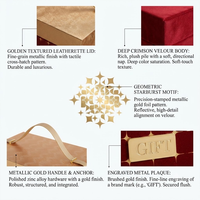Caja de Regalo de Lujo Personalizada con Asa de Cuero, Estuche Rígido Rojo y Dorado para Regalos Navideños, Promoción de Marca Boutique