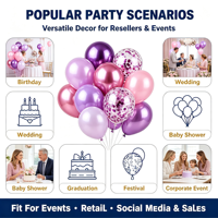 60 ballons en latex épais et brillants de 12 pouces, violet et rose avec confettis, pour la Saint-Valentin et les décorations de fête d'anniversaire