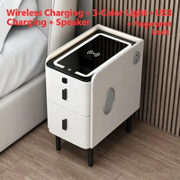 Table de chevet intelligente traditionnelle avec chargeur sans fil, lumière LED, port USB, verrouillage par empreinte digitale, plateau en verre moderne pour appartement, chambre et salon