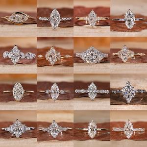 Lüks yüzük 10K 14K 18K katı altın tek taş pırlanta yüzük 1ct 2ct 3ct D VS1 markiz kesim IGI sertifikası Lab yetiştirilen elmas yüzük - Product Image 3